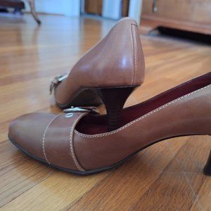 Coach "Martina" high heel buckle pump, brown leather, 6.5 B